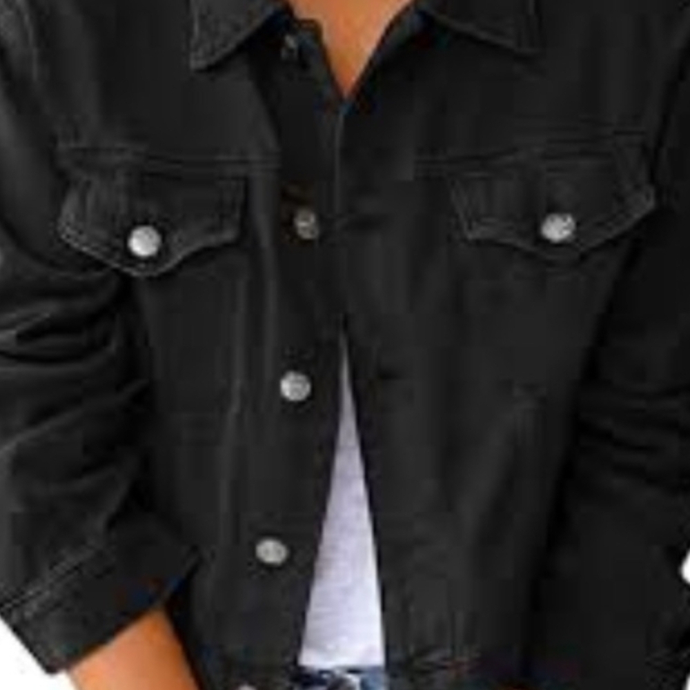 Mila & Tiff Stylish Cropped Black Denim Jacket for Women Size L
